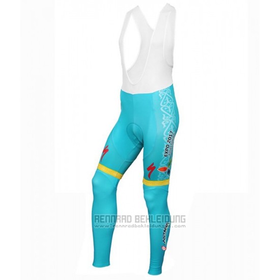 2016 Fahrradbekleidung Astana Hellblau und Gelb Trikot Langarm und Tragerhose